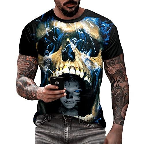 Camiseta masculina de caveira com estampa 3D criativa 3D camiseta de manga curta casual gola redonda novidade moda urbana camiseta