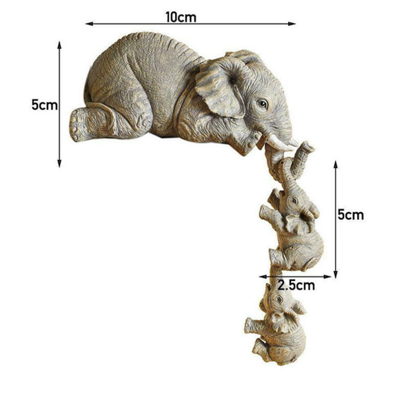 Decorações de jardinagem de resina de três elefantes estatuetas de elefante fofo