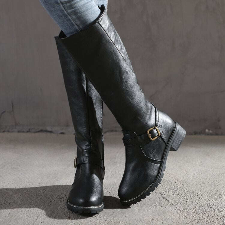 Jesienne i zimowe nowe skórzane buty damskie z wysokimi rurkami