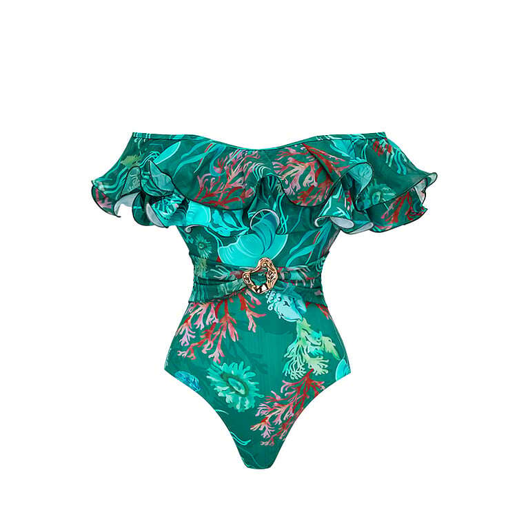 2025 New design - Removable Shoulder Strap Off Shoulder Marine Organism One Piece Swimsuit Set