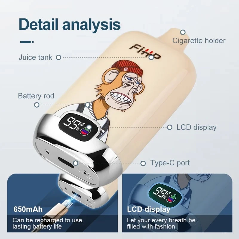 650mah type-c led display disposable vape