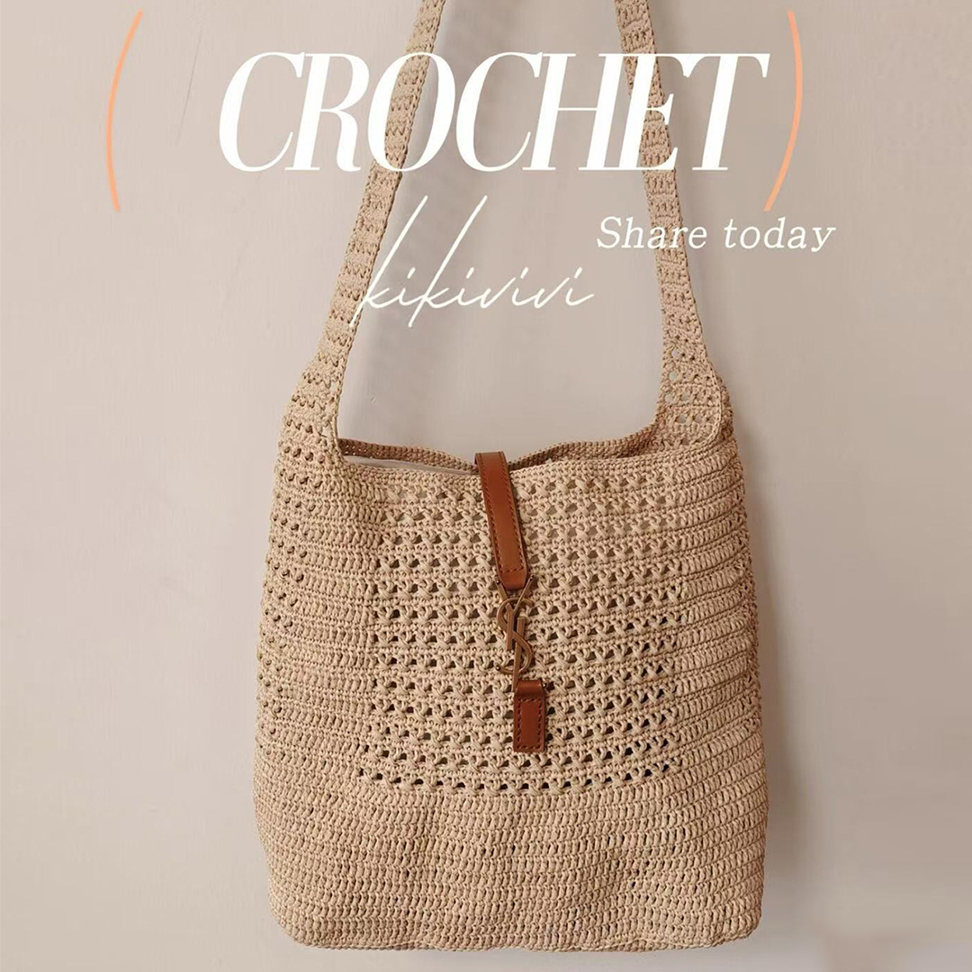 SAINT LAURENT YSL 22 New Crochet Large Capacity Raffia Tote Bag