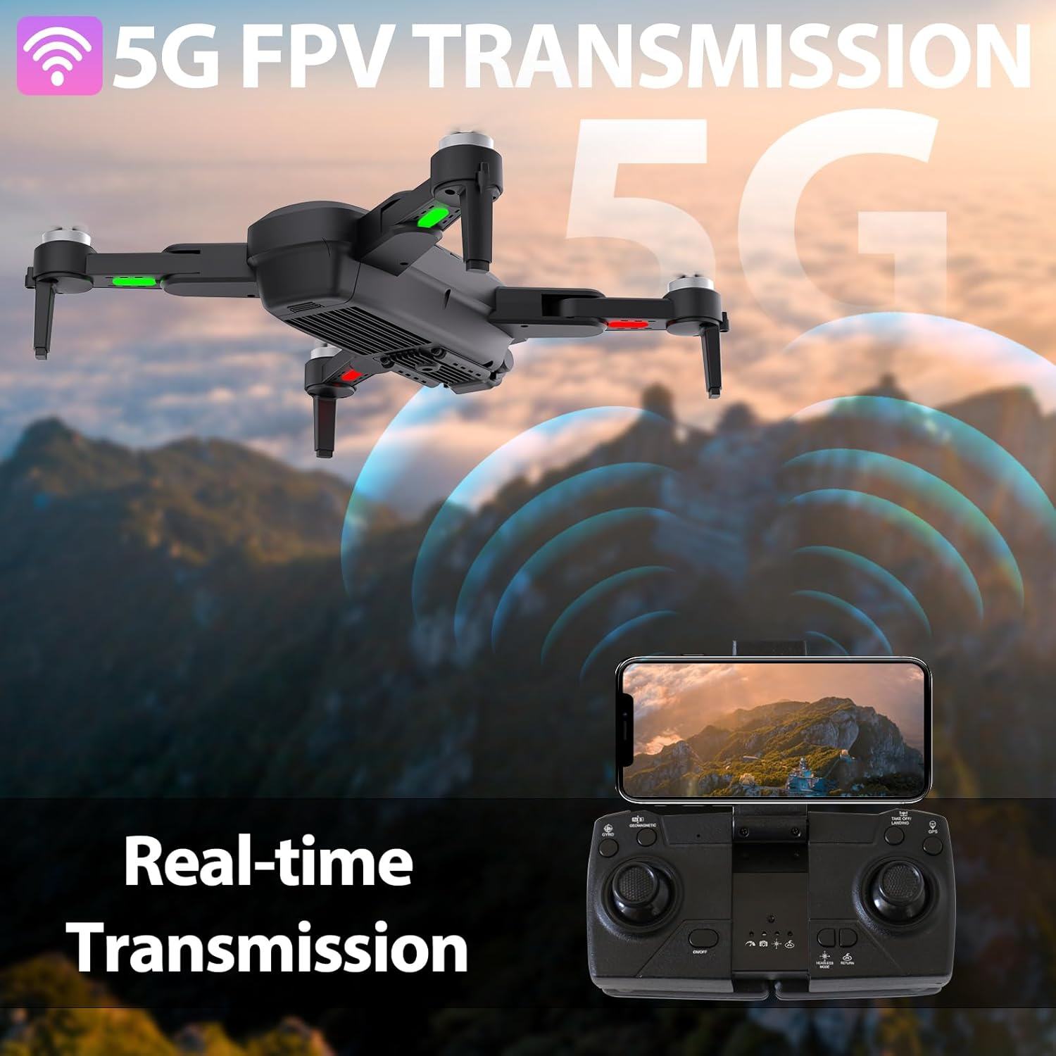 Drone GPS com câmera para adultos Drones 4K Motor sem escova Retorno automático para casa Transmissão WiFi 5G Dobrável FPV RC Quadcopter UAV Altitude Hold Siga-me 36 minutos de voo Estojo de transporte