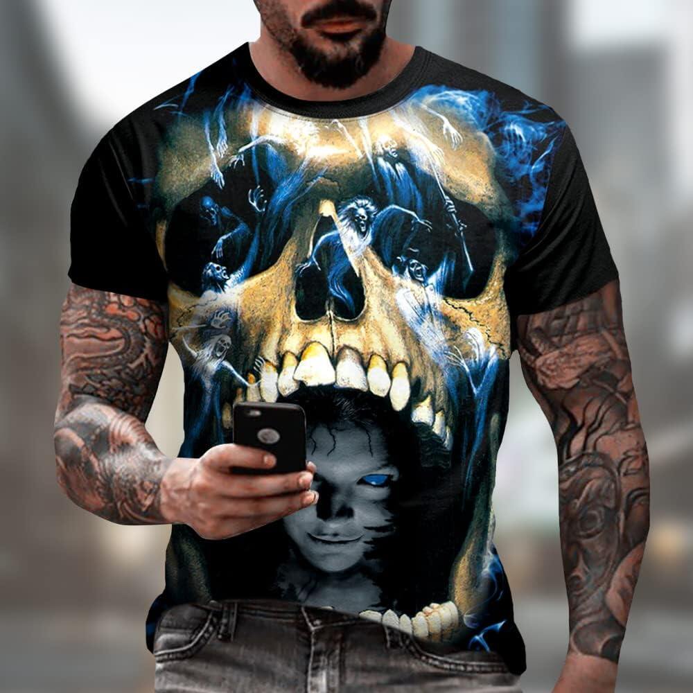 Men's 3D Print Skull T-Shirt 3D Creative Print Short Sleeve T-Shirt Casual Round Neck Novelty Street Fashion Tees Shirt