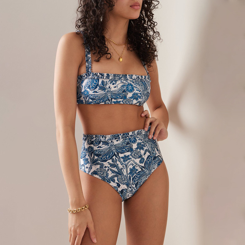 2025 New Blue Dragonfly Printed Swimsuit and Sarong