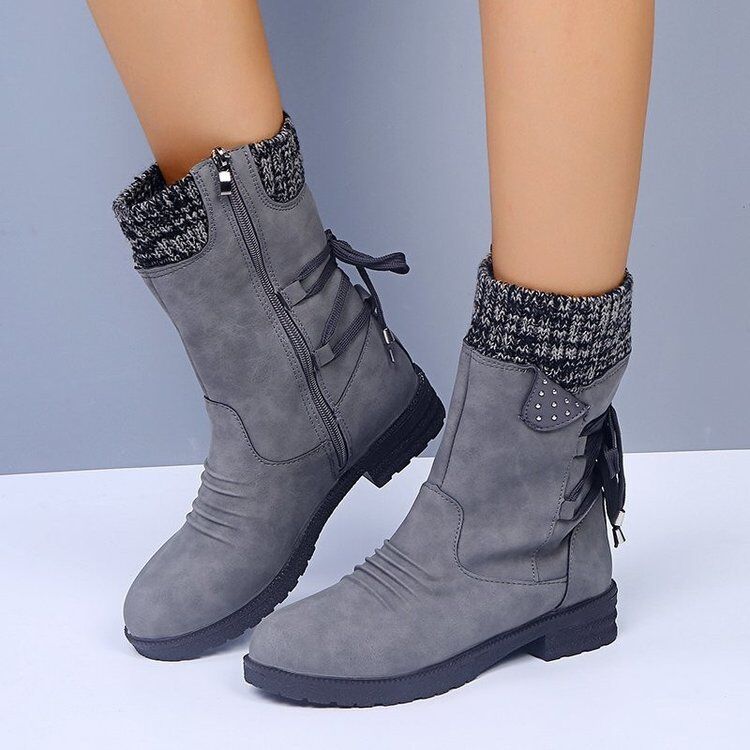 🔥51% DE DESCONTO AGORA - Botas de neve femininas de cano médio com punho de suéter, botas quentes de inverno