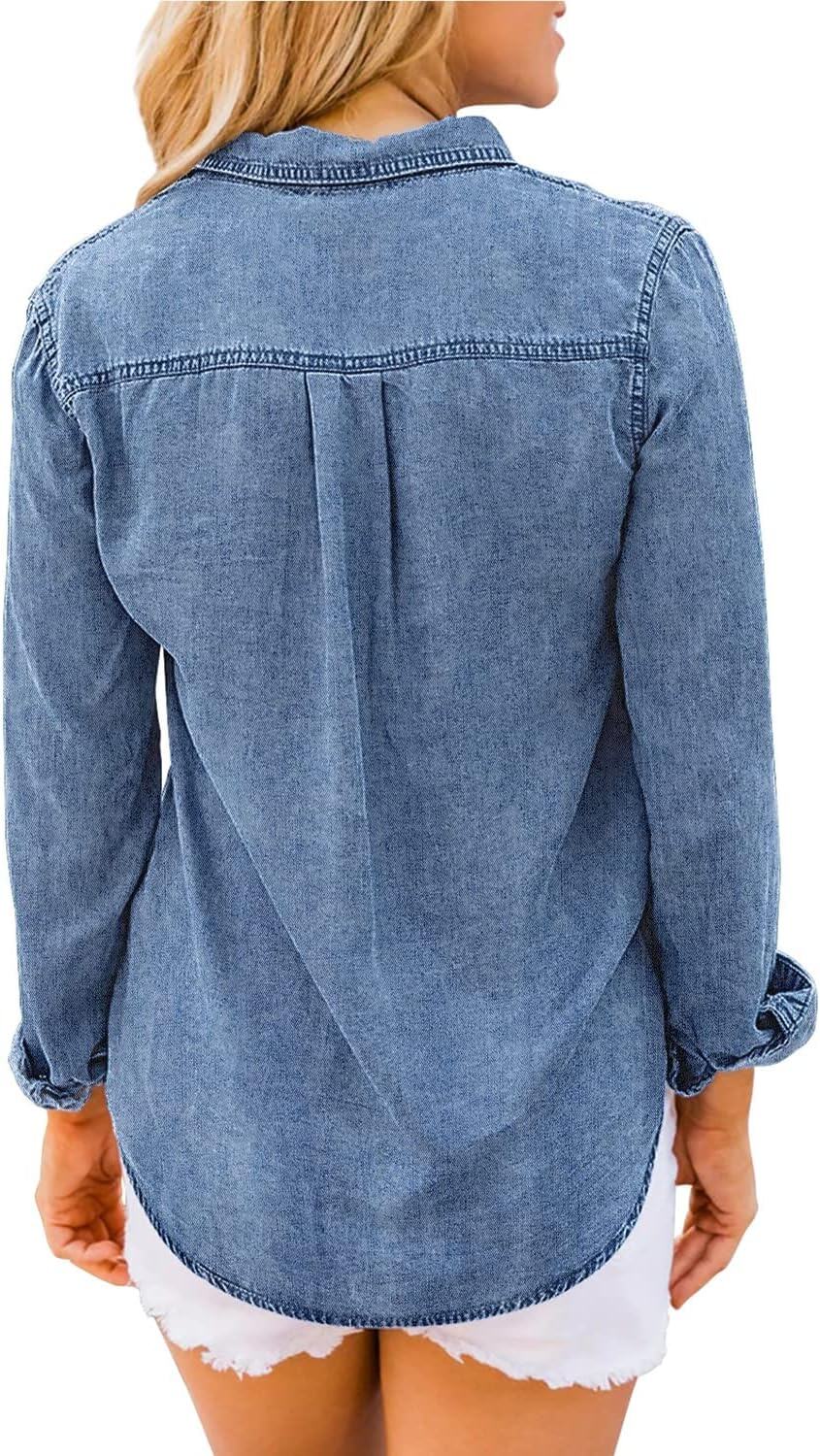 luvamia farmer ing Női Chambray Jean Western Shirts Hosszú ujjú gombos felsők