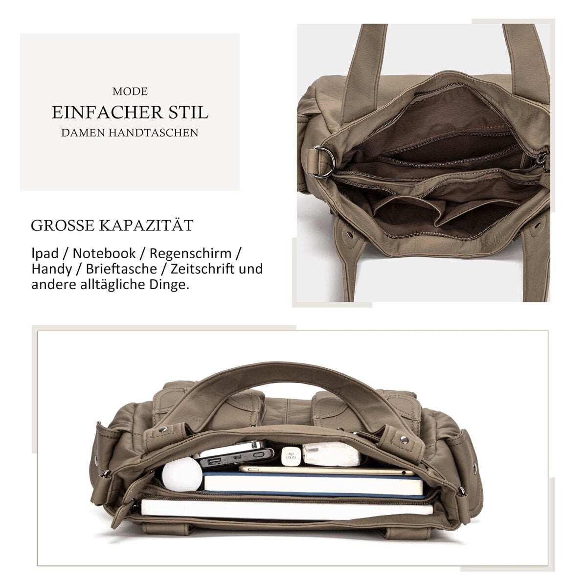 Bolsa de couro premium com muitos bolsos