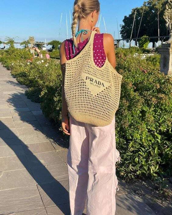Prada Raffia Tote Bag-Cáqui
