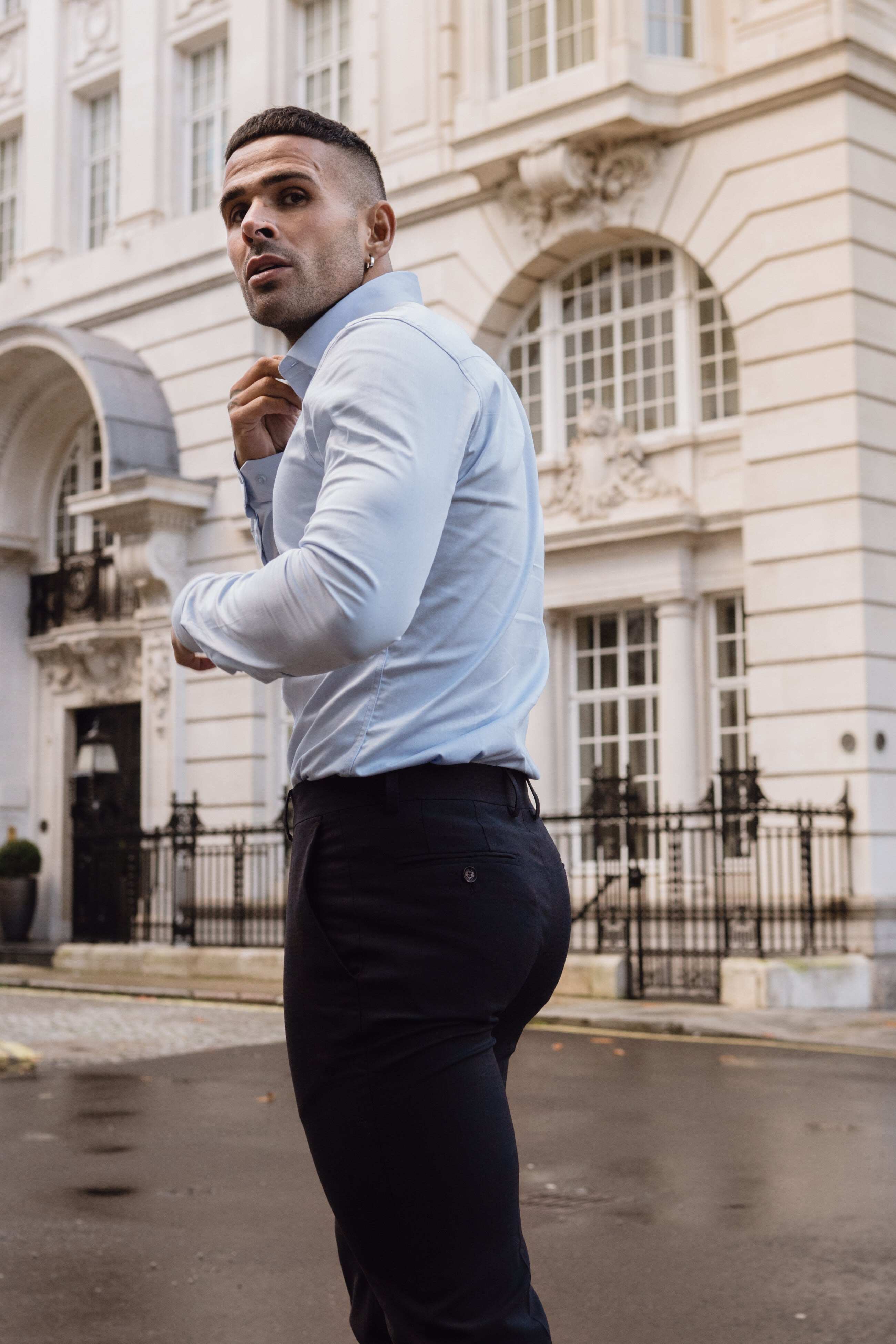 Slim Formal Navy / Tan Stretch Trousers - FST004