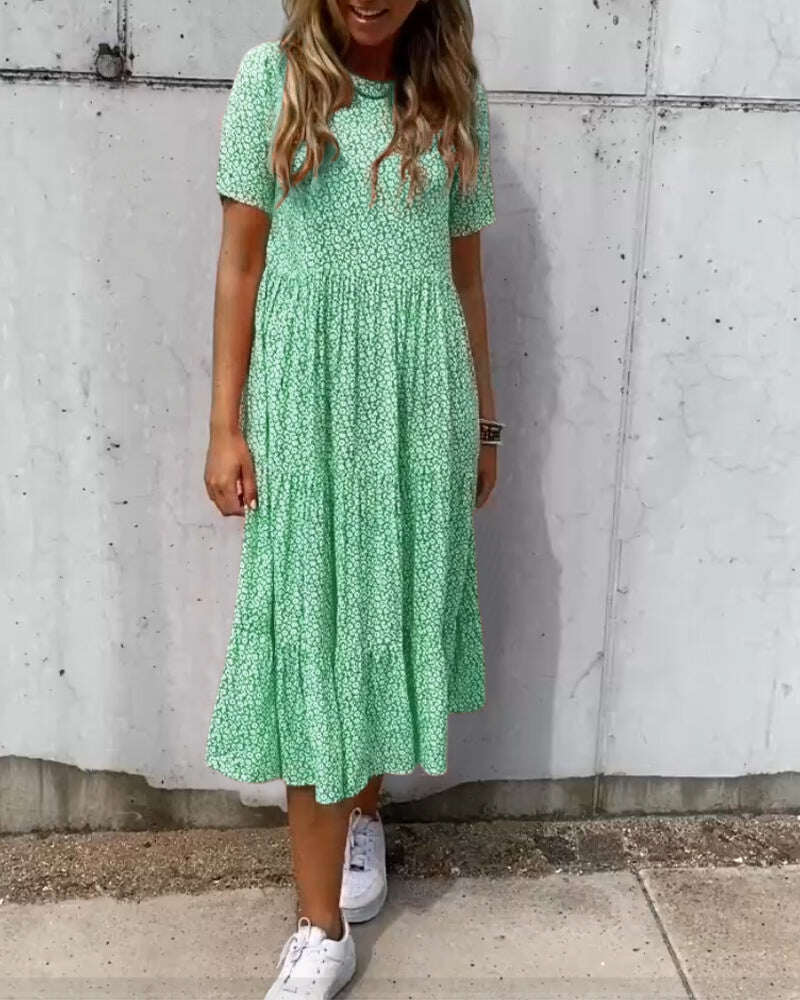 Vestido manga curta com estampa floral