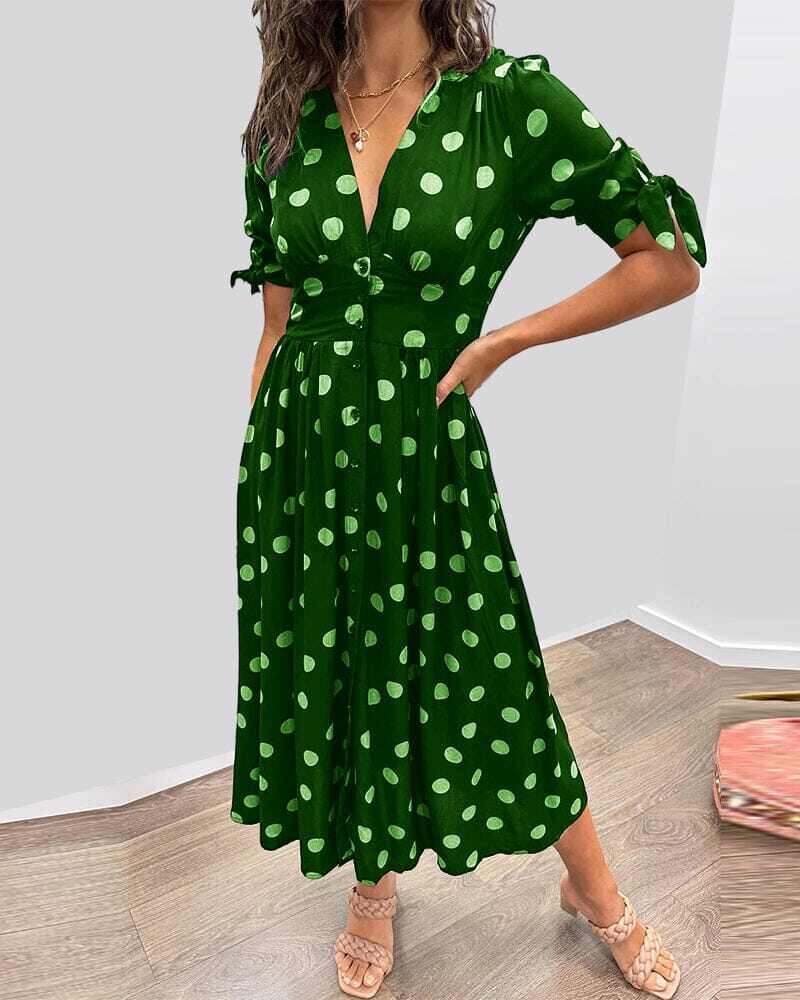 💃Vestido de bolinhas com decote em V profundo