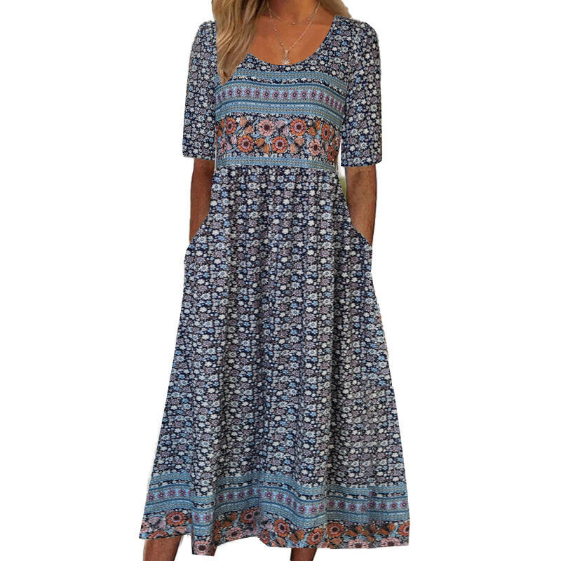 [S-5XL]vestido estampado boêmio