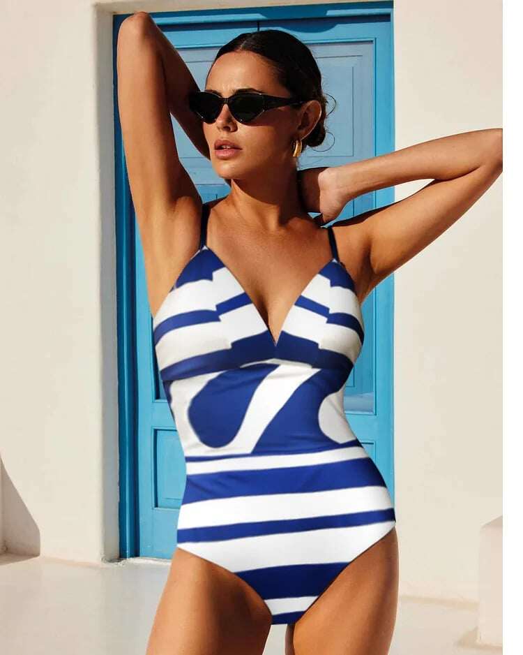 2025 New Striped one-piece Swimsuit Set