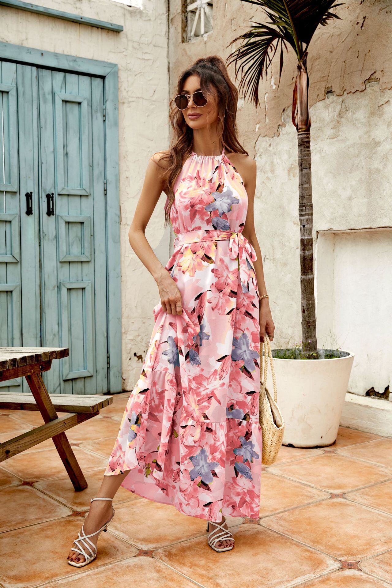 2024 novo estilo francês vestido com decote redondo