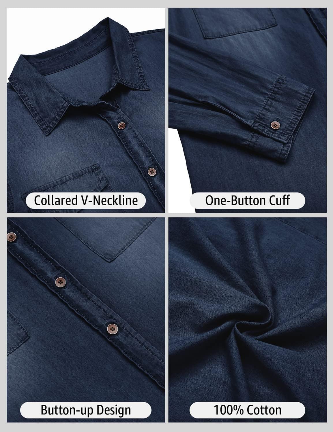 luvamia farmer ing Női Chambray Jean Western Shirts Hosszú ujjú gombos felsők