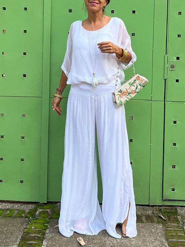 Elegantan dvodijelni komplet hlača širokih nogavica od šifona