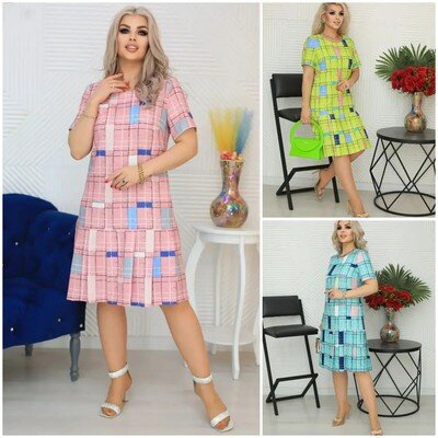 👗🎀【S-5XL】2024-es új, kockás, rövid ujjú redős ruha