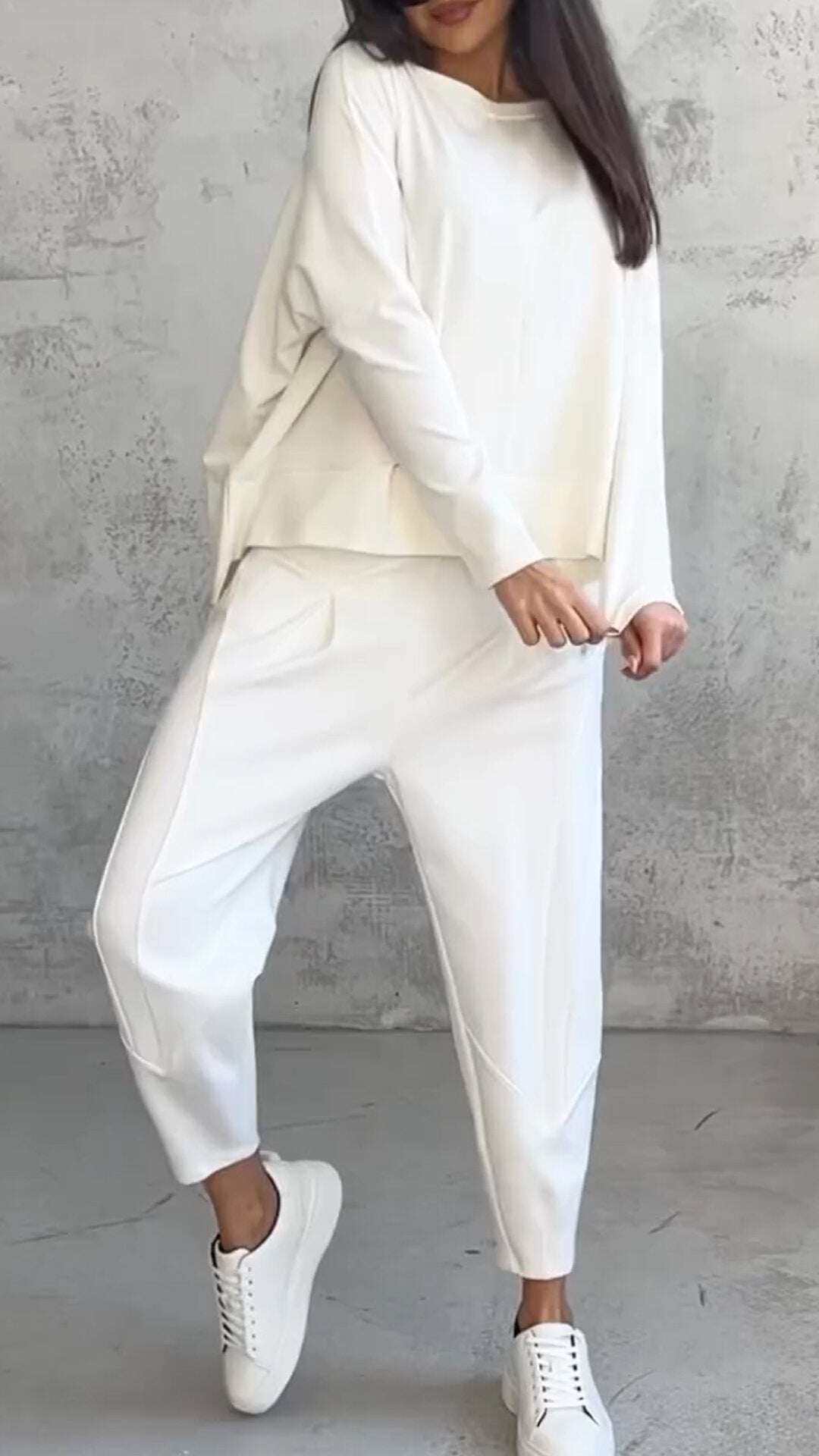 Feminino outono chique casual em torno do pescoço manga longa agasalho de duas peças