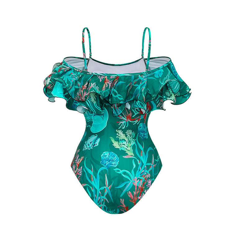 2025 New design - Removable Shoulder Strap Off Shoulder Marine Organism One Piece Swimsuit Set