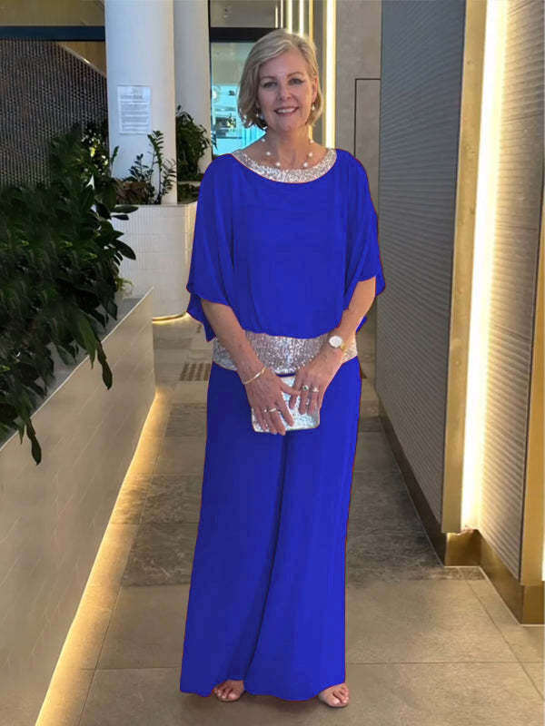 💞Vente chaude🔥Ensemble deux pièces color block élégant et brillant à col rond[Achetez-en 2, livraison gratuite]