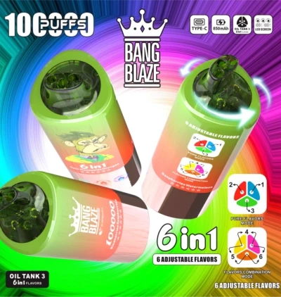 Bang Blaze 100000 100k Puffs 6 in 1 Flavors Latest Original Rechargeable LED Display Disposable Vaporizer