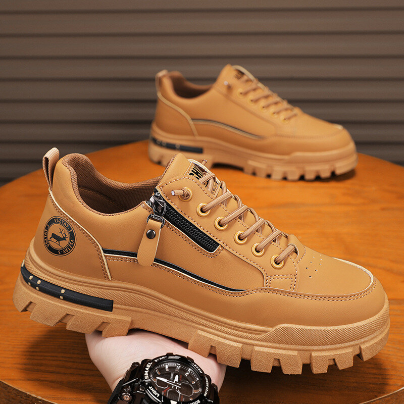 CALÇADOS MASCULINOS 2025 NOVA PRIMAVERA E OUTONO PROTEÇÃO DE TRABALHO PEQUENO BRANCO CALÇADOS DE TÁBUA INVERNO LAZER ESPORTES À PROVA D'ÁGUA ROUPA DE TRABALHO MARTIN SHOES