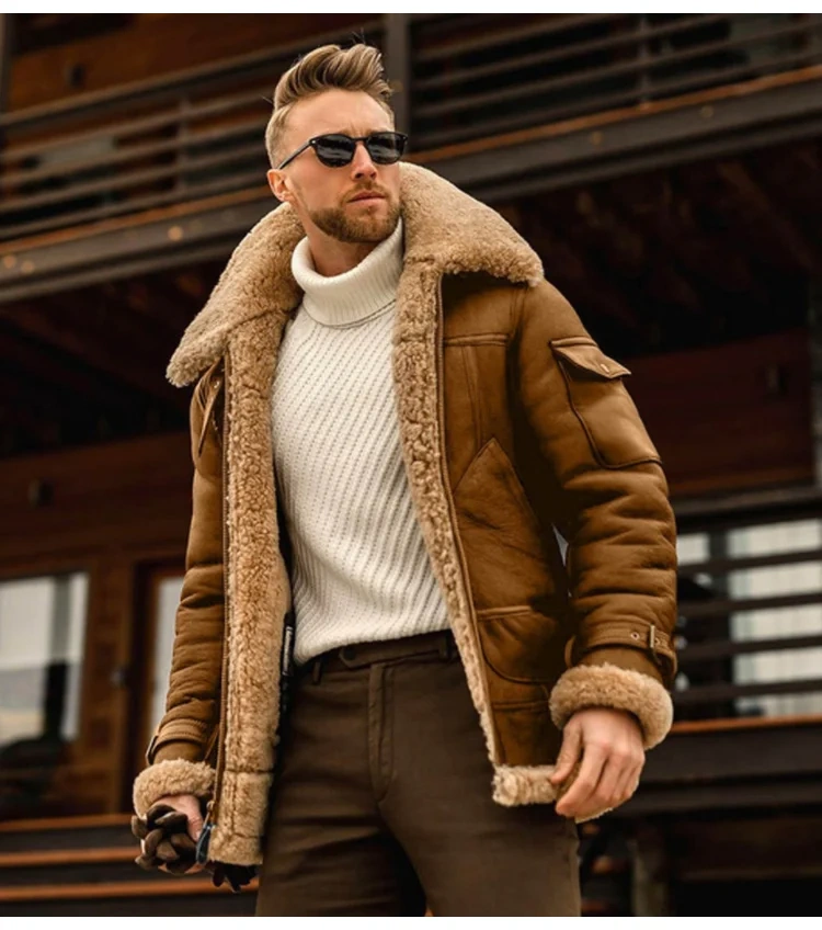 Jaqueta biker de couro com forro de pele