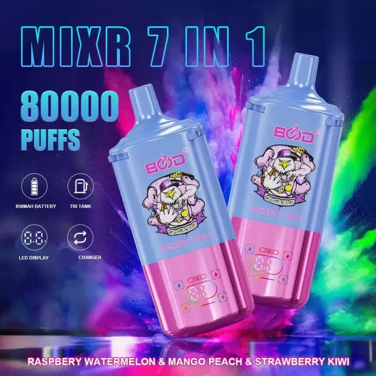 BOOD MIXR 80000 80K Puffs Vapes Tropical Fruit & Cool Mint & Lemon Peach
