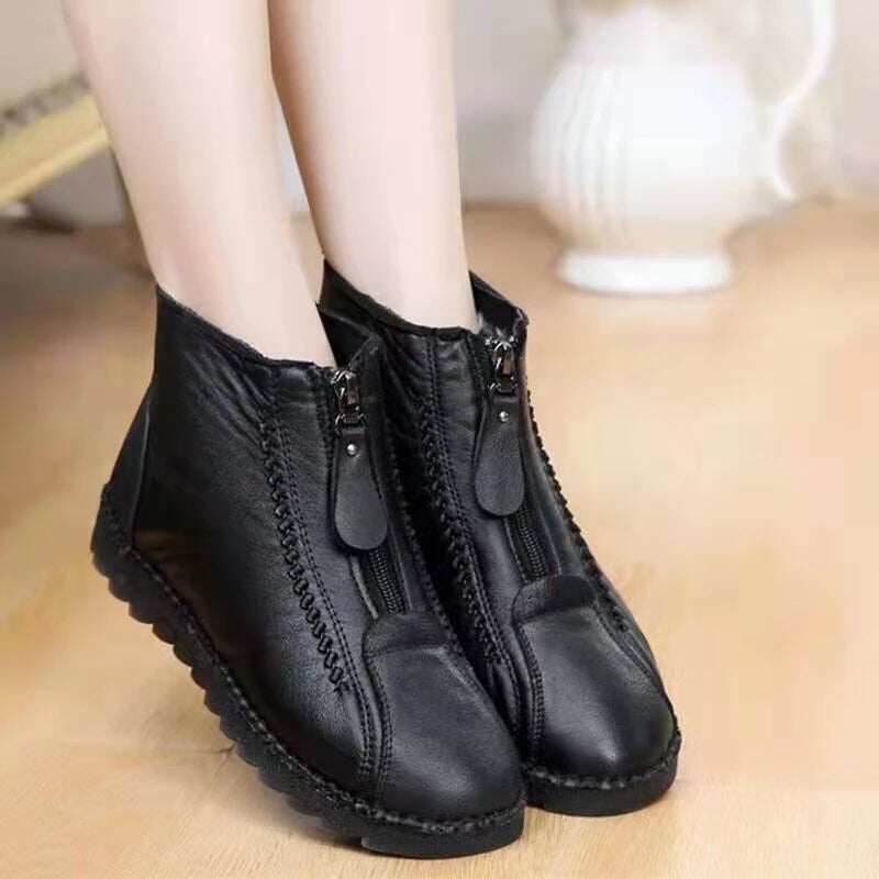 Damskie miękkie skórzane buty zimowe w stylu retro