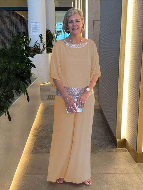 💞Vente chaude🔥Ensemble deux pièces color block élégant et brillant à col rond[Achetez-en 2, livraison gratuite]
