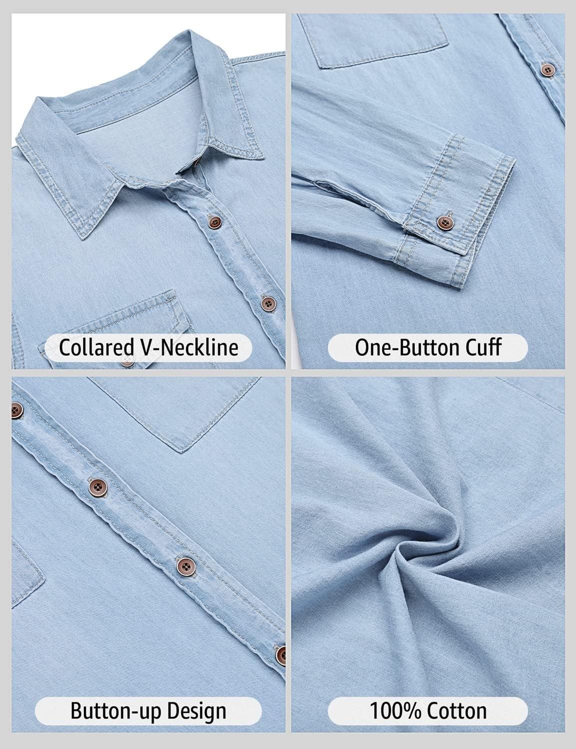 luvamia farmer ing Női Chambray Jean Western Shirts Hosszú ujjú gombos felsők
