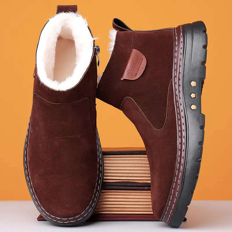 【38-46】Novas botas masculinas de neve de inverno, espessadas com veludo e quentes
