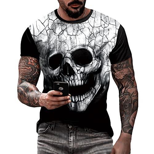 Camiseta masculina de caveira com estampa 3D criativa 3D camiseta de manga curta casual gola redonda novidade moda urbana camiseta