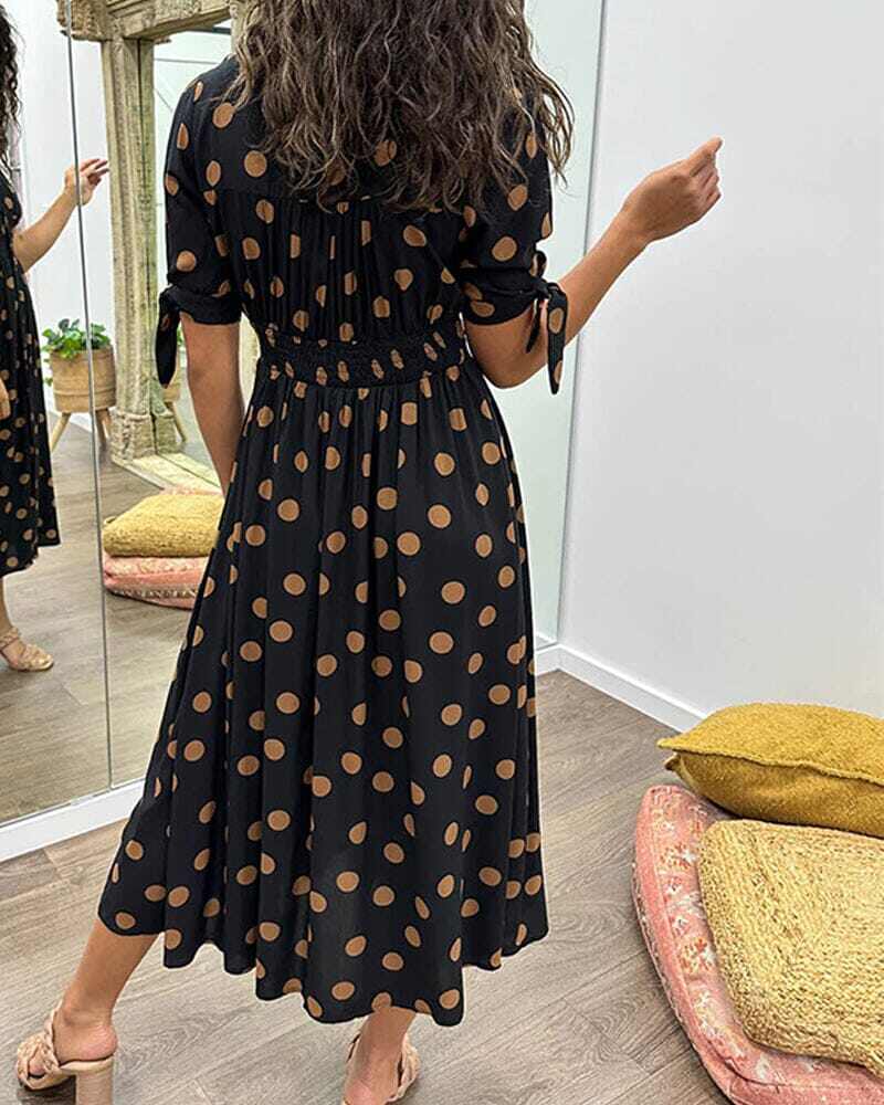 💃Vestido de bolinhas com decote em V profundo