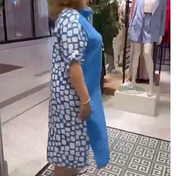 Vestido feminino patchwork na altura do joelho