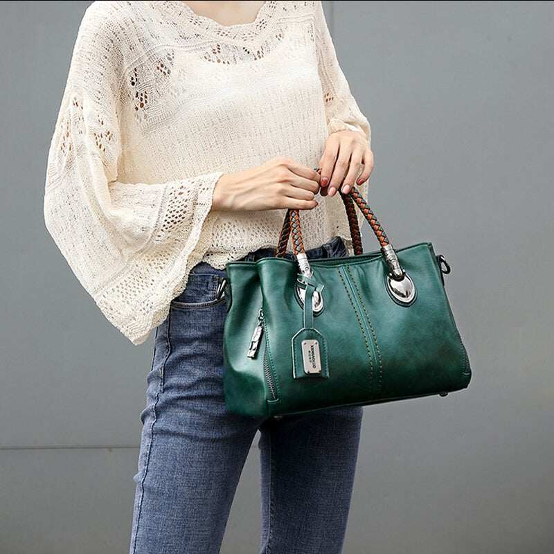 Bolsas femininas clássicas de couro retrô com vários bolsos