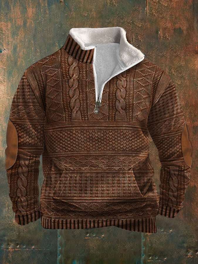 Moletom masculino retrô de lã estampada
