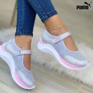 puma casual sola grossa voando tecido respirável velcro malha sapatos femininos