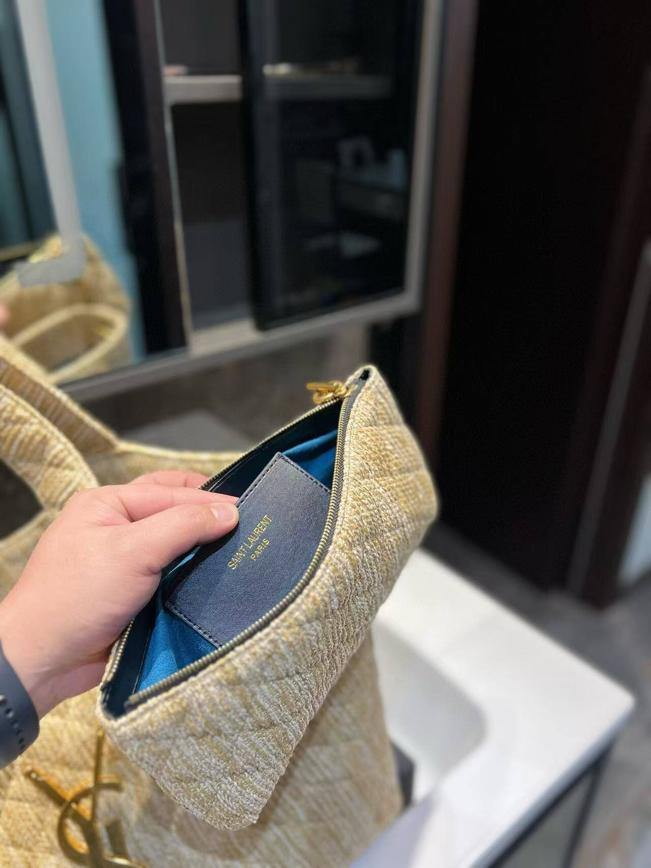 YSL gaby linen shopping bag