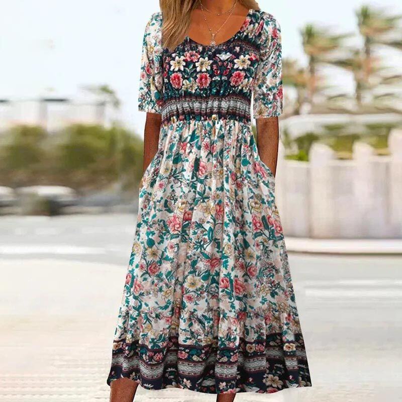 🌸 Vestido elegante Dami com estampa checa.