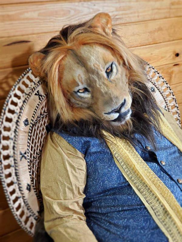 Cabeça de animal com olhos brilhantes, máscara de fantasia removível