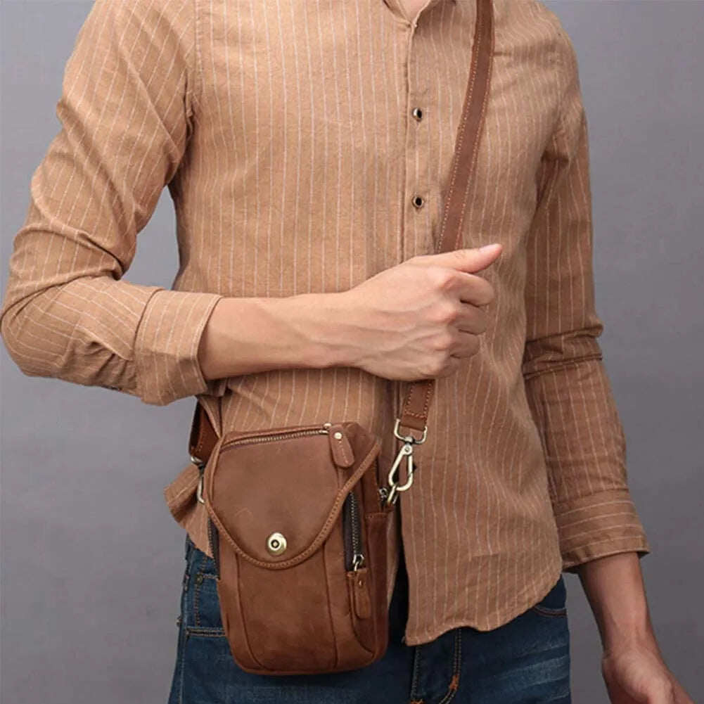 Bolsa de ombro pequena de couro com bolso, bolsa crossbody para celular, bolsa para dinheiro, carteira, bolsa de cintura, pochete para homens