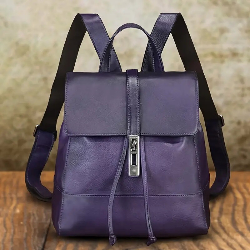 Women'S Vintage Genuine Leather Backpack - Adjustable Straps, Zipper Closure, Top Grain Leather, Brown & Black Options, Casual Daypack for Travel & Sport, Backpack for Travel, Secure Zipper Closure