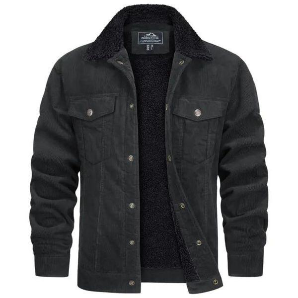 Jaqueta masculina de veludo cotelê jeans com forro de lã