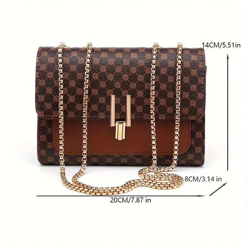 Pöttyös Nyomtatású Válltáska, Trendi Láncos Crossbody Táska, Retro Négyzet alakú Kézitáska, Női Erszény