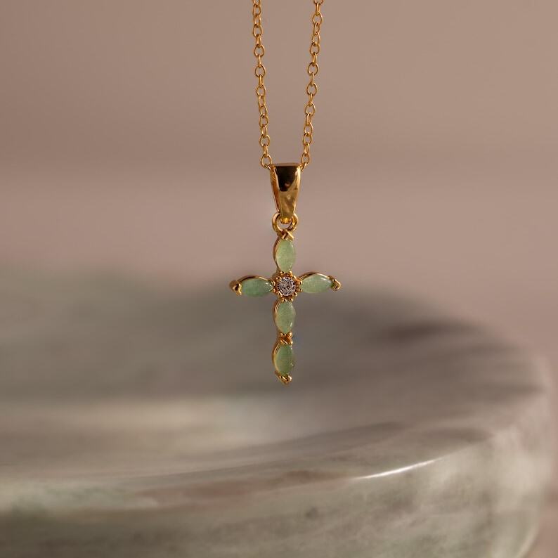 Marquise Jade Cross Necklace