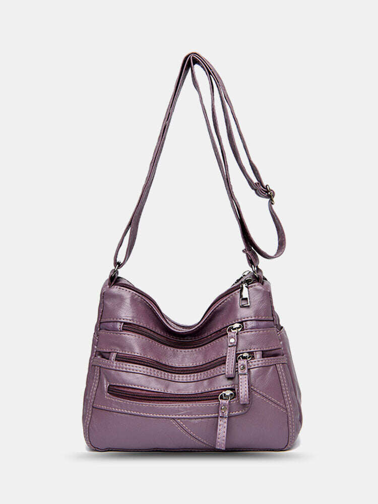 Bolsa de ombro feminina em couro PU com vários bolsos antirroubo