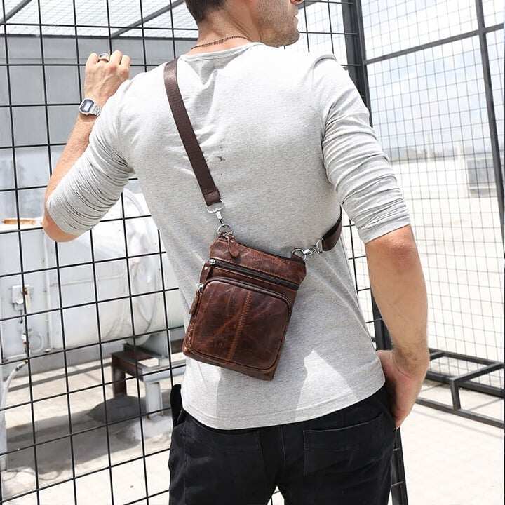 Męska skórzana mała torba listonoszka Crossbody