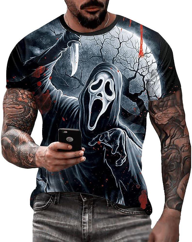 Men's 3D Print Skull T-Shirt 3D Creative Print Short Sleeve T-Shirt Casual Round Neck Novelty Street Fashion Tees Shirt